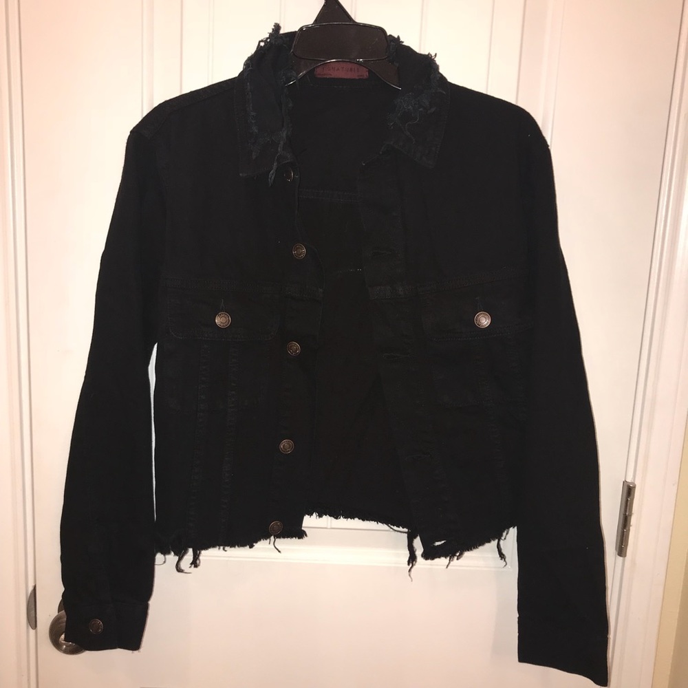 distressed black denim jacket